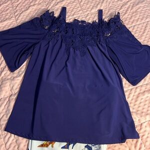 Purple short Butterfly sleeve Top with lace size medium